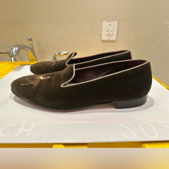 Ralph Lauren Purple Label Brown Velvet Embroidered Accent Collis Slippers- 10.5D - Picture 5 of 16